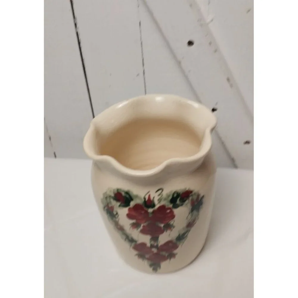 East Texas Pottery Utensil Crock ,Wild Roses, Cottage French Country Style 6
